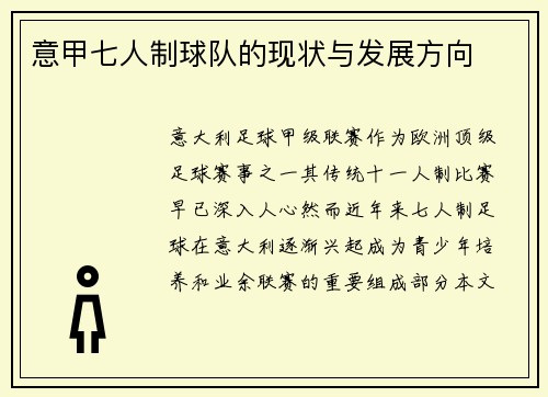 意甲七人制球队的现状与发展方向