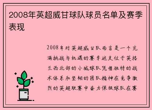 2008年英超威甘球队球员名单及赛季表现